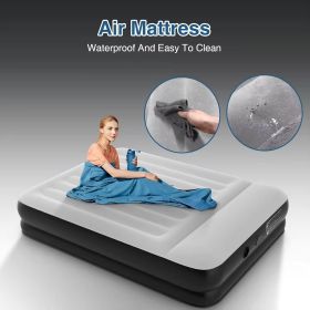 16Inches Queen Size Premium Air Mattress With For Home Camping Guest-Room Inflatable Airbed Blow Up Mattress (Color: Grey)