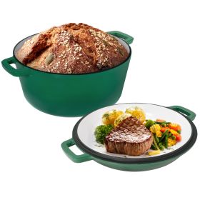 Enameled Cast Iron Dutch Oven with Serving Lid + ENCLOSED THERMAL CIRCLE Design (Color: green)