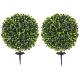 2 Pack 1.3ft Artificial Ball Eucalyptus Topiary With Ground Stake, UV Resistant Faux Greenery For Indoor Outdoor (Color: green)